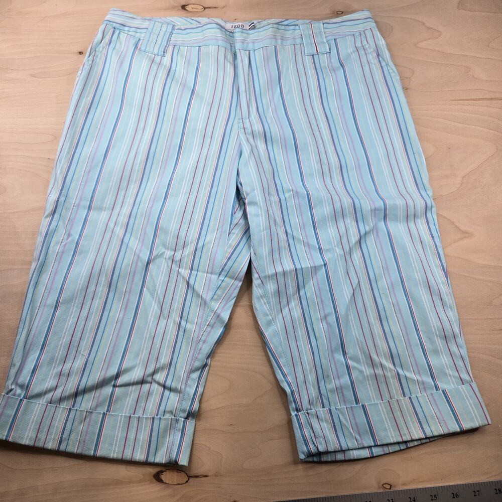 Izod Womens Size 14 Capri Pants Stretch Pockets Cotton Striped Blue Pink